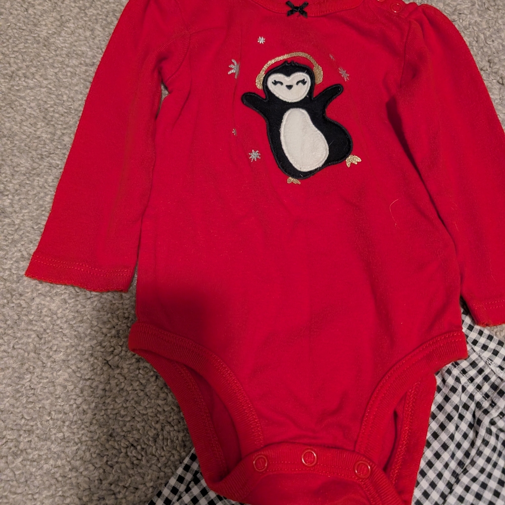 Carter's Red Penguin Bodysuit with Checkered Pants - Picture 3 of 8
